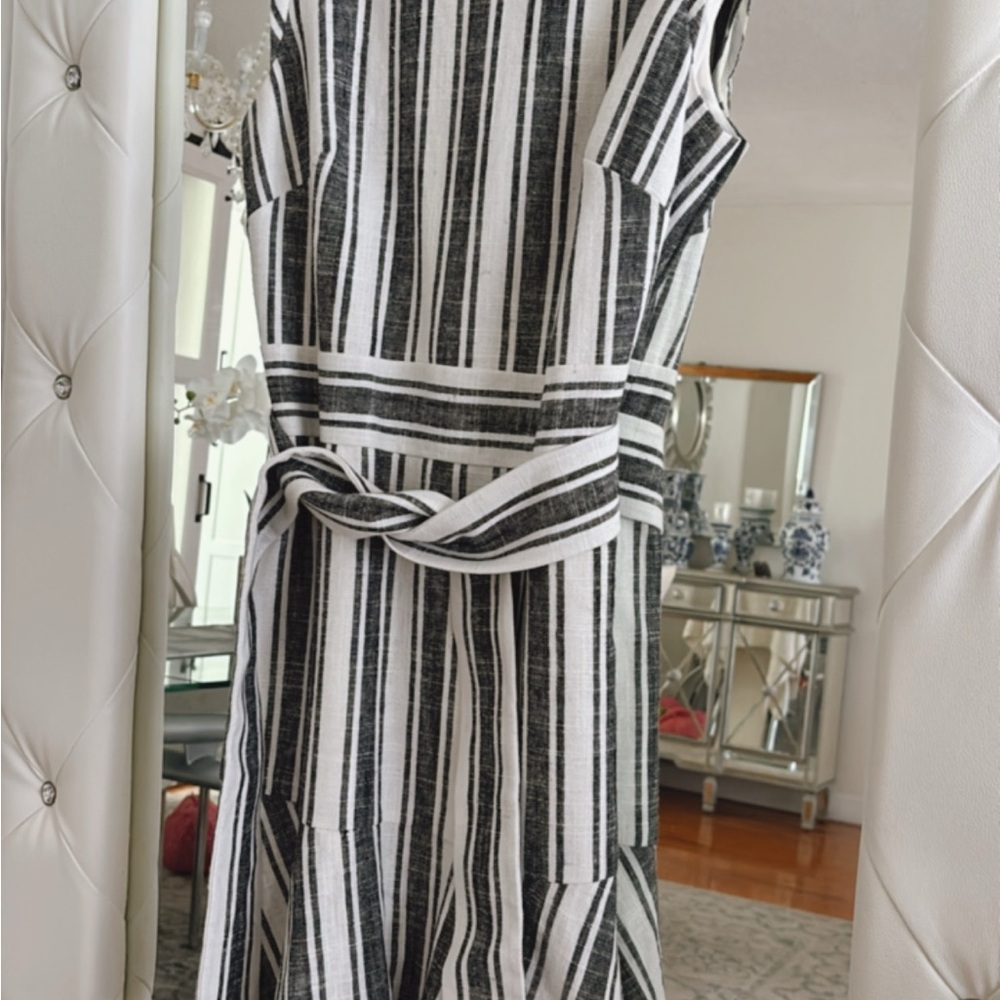 J. Crew Black and White Striped Midi Dress